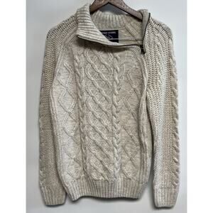 Mens Fishermen Knit Sweater Small Mock Neck Cap Cod Asymmetrical Zip Neck NWOT